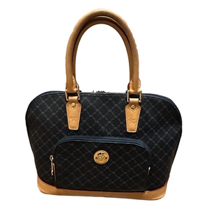 RIONI Lauren 32 Signature Dome Top Handle Bag Navy Blue Monogram